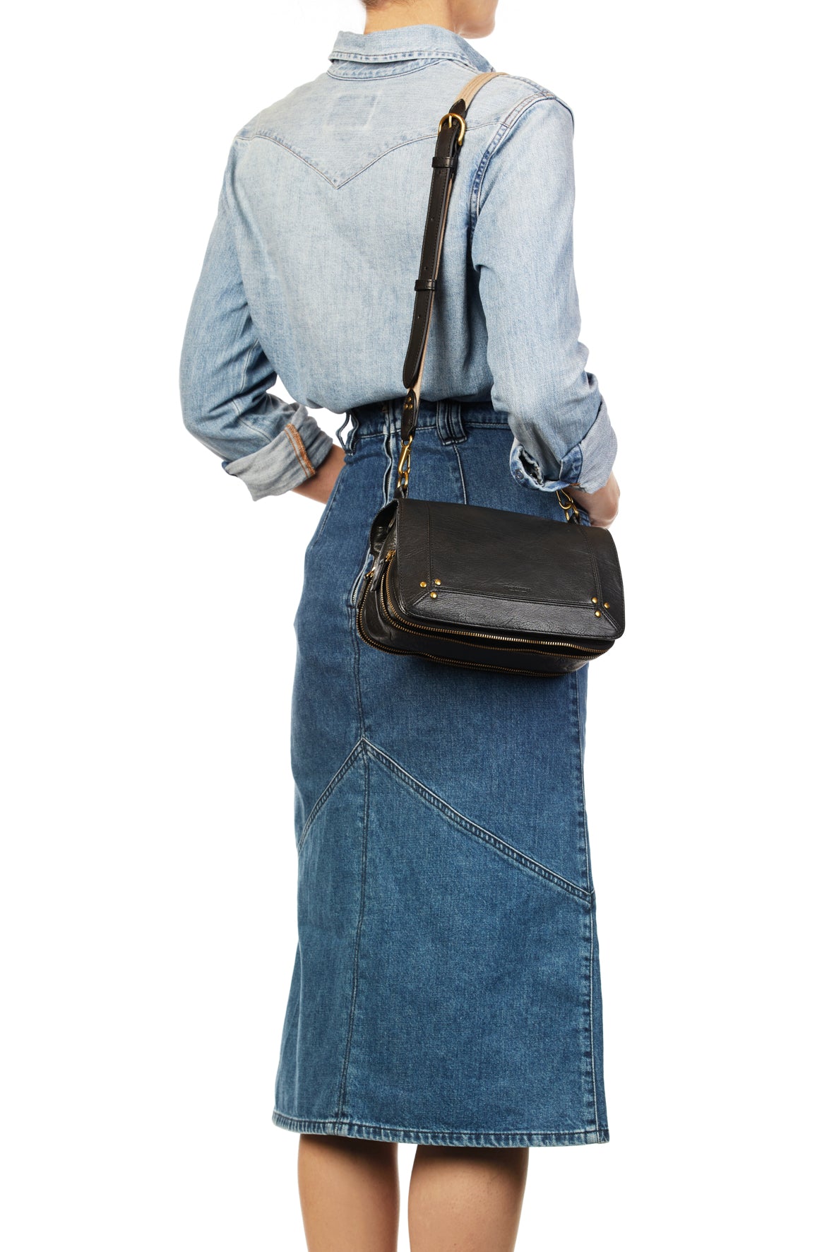 Bandoulière sangle naturelle fine Vachette Noir Brass