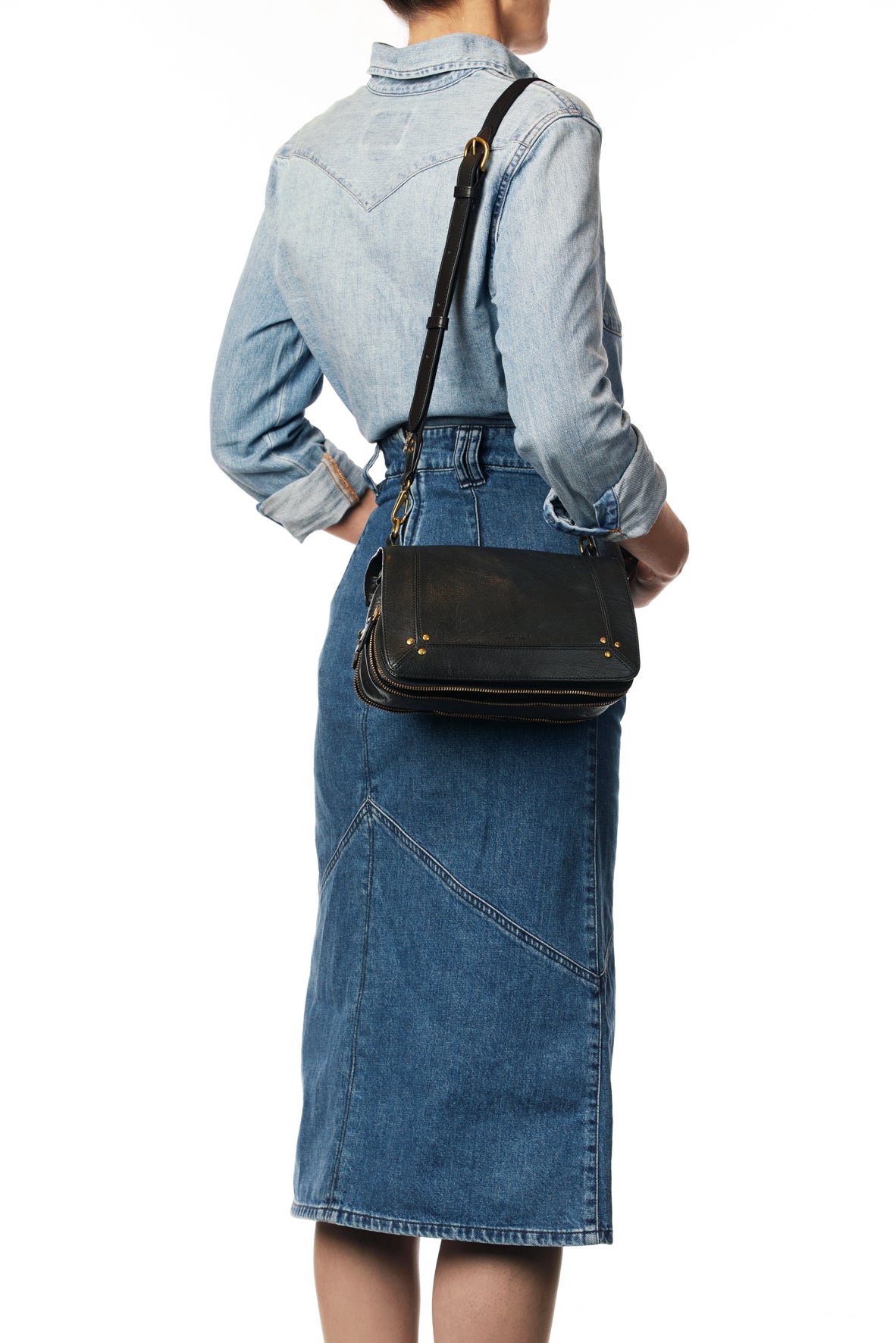 Bandoulière sangle noire fine Vachette Noir Brass