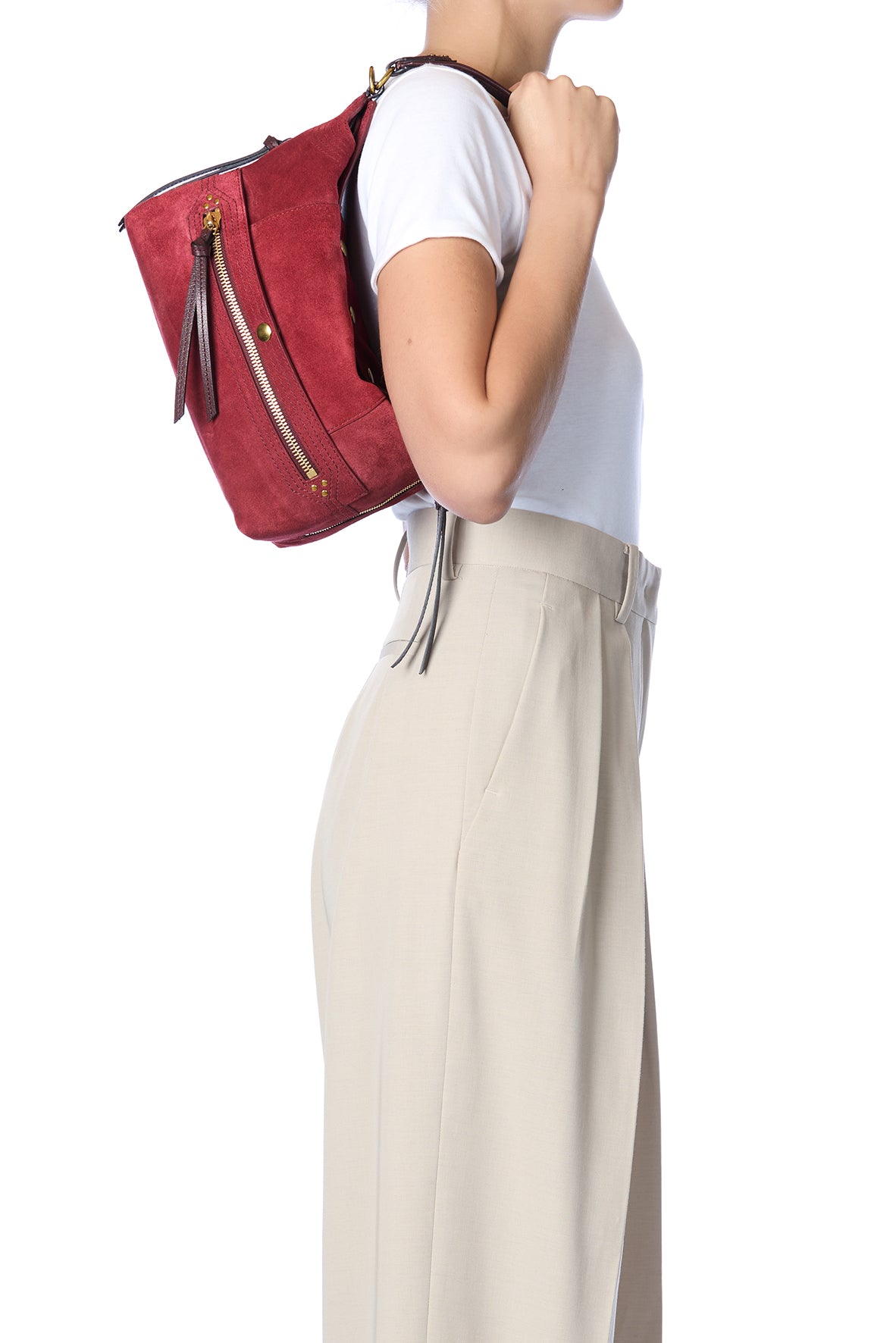 Sac Lucky Hobo Croûte Velours Burgundy