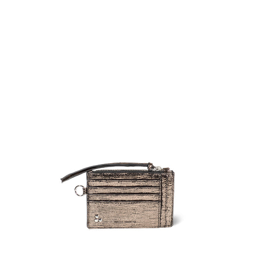 Porte Carte Lucky Chèvre Lamé Champagne