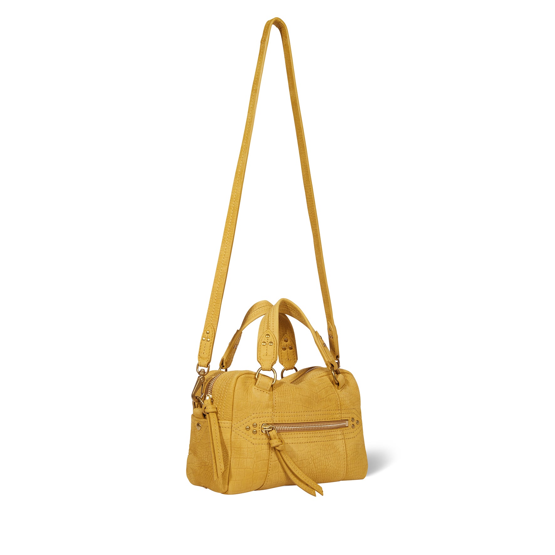 Sac Lucky Bowling Mini taurillon Imprimé Croco Moutarde