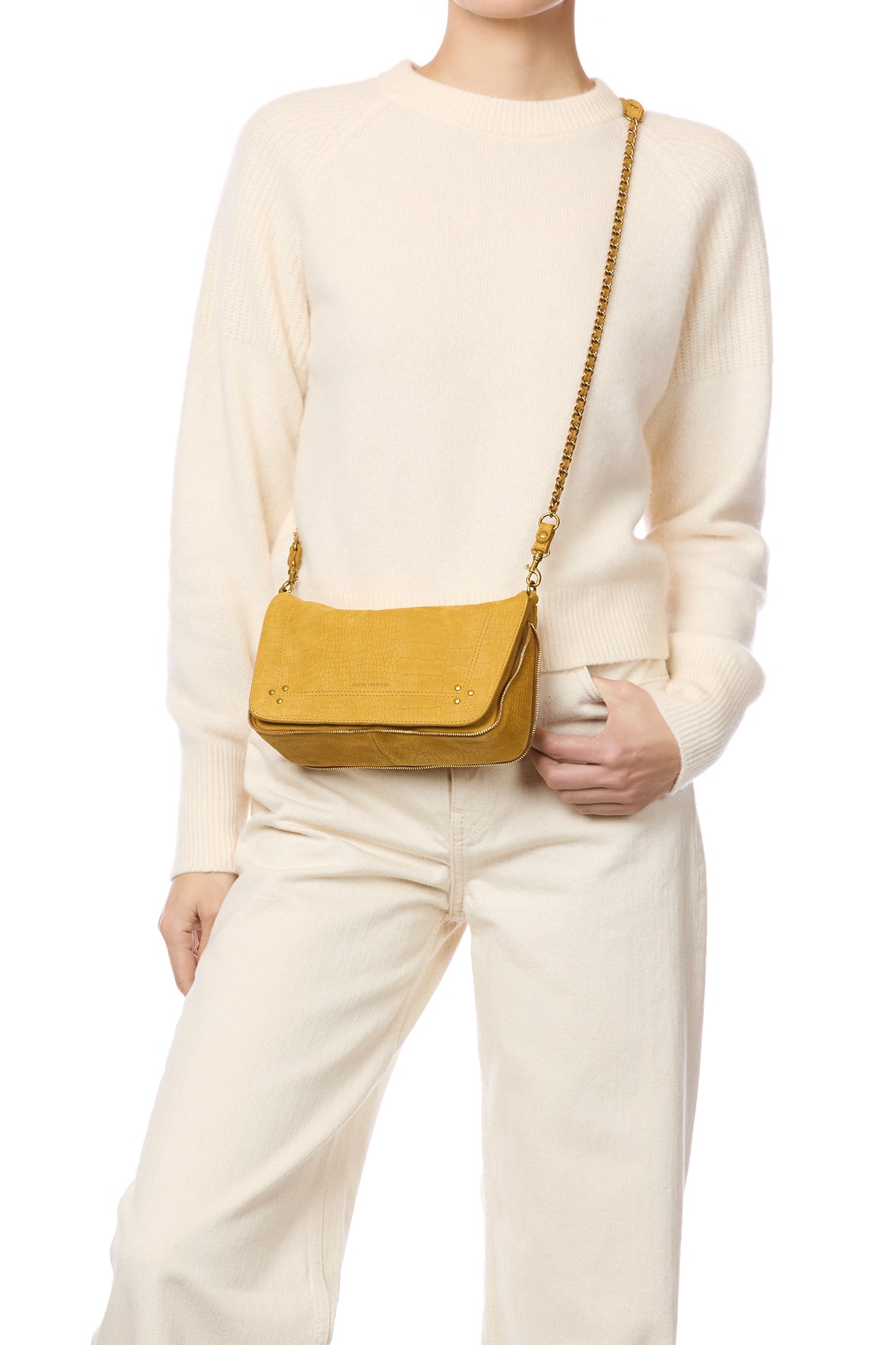 Sac Bobi S taurillon Imprimé Croco Moutarde