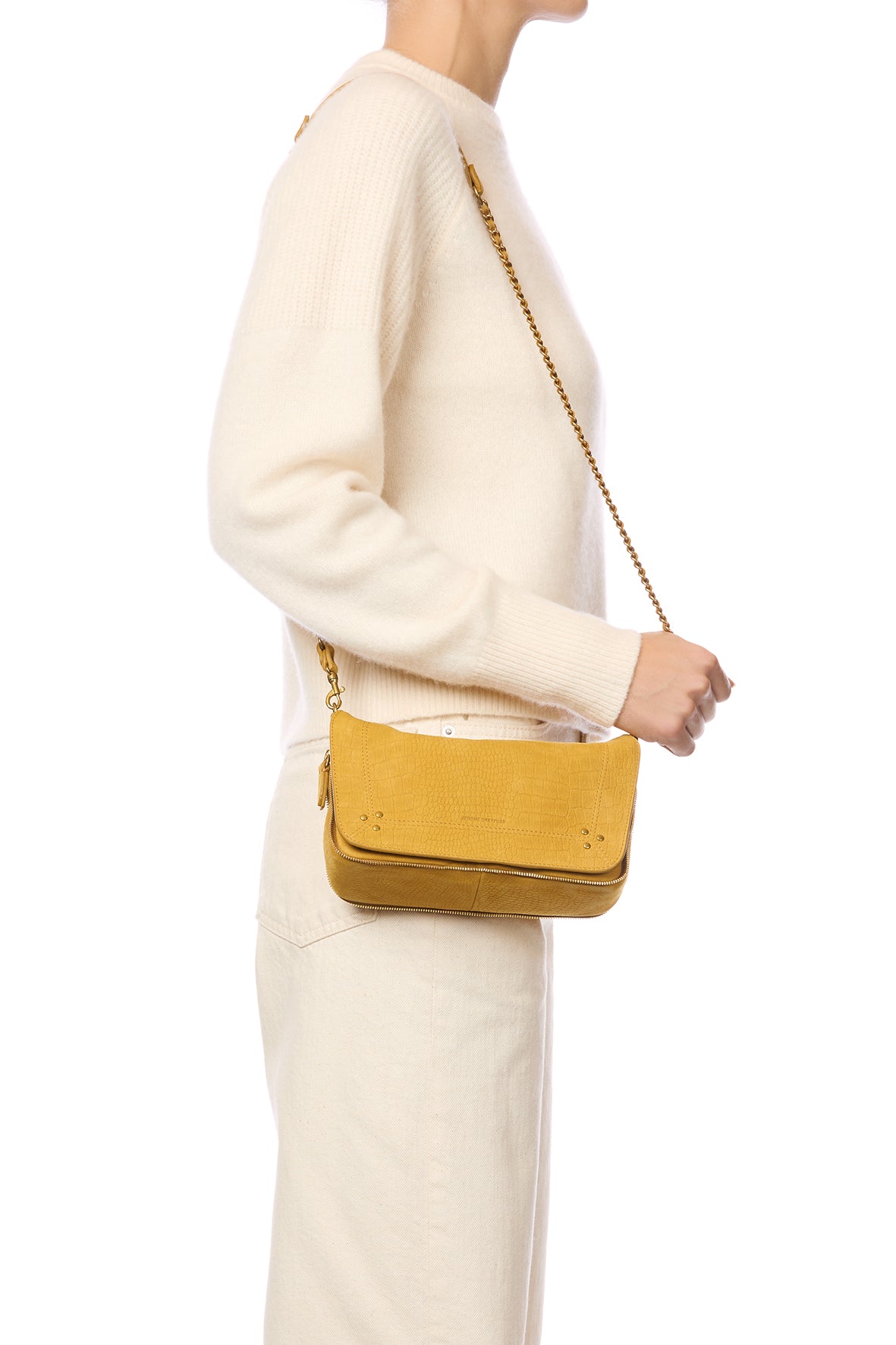 Sac Bobi S taurillon Imprimé Croco Moutarde