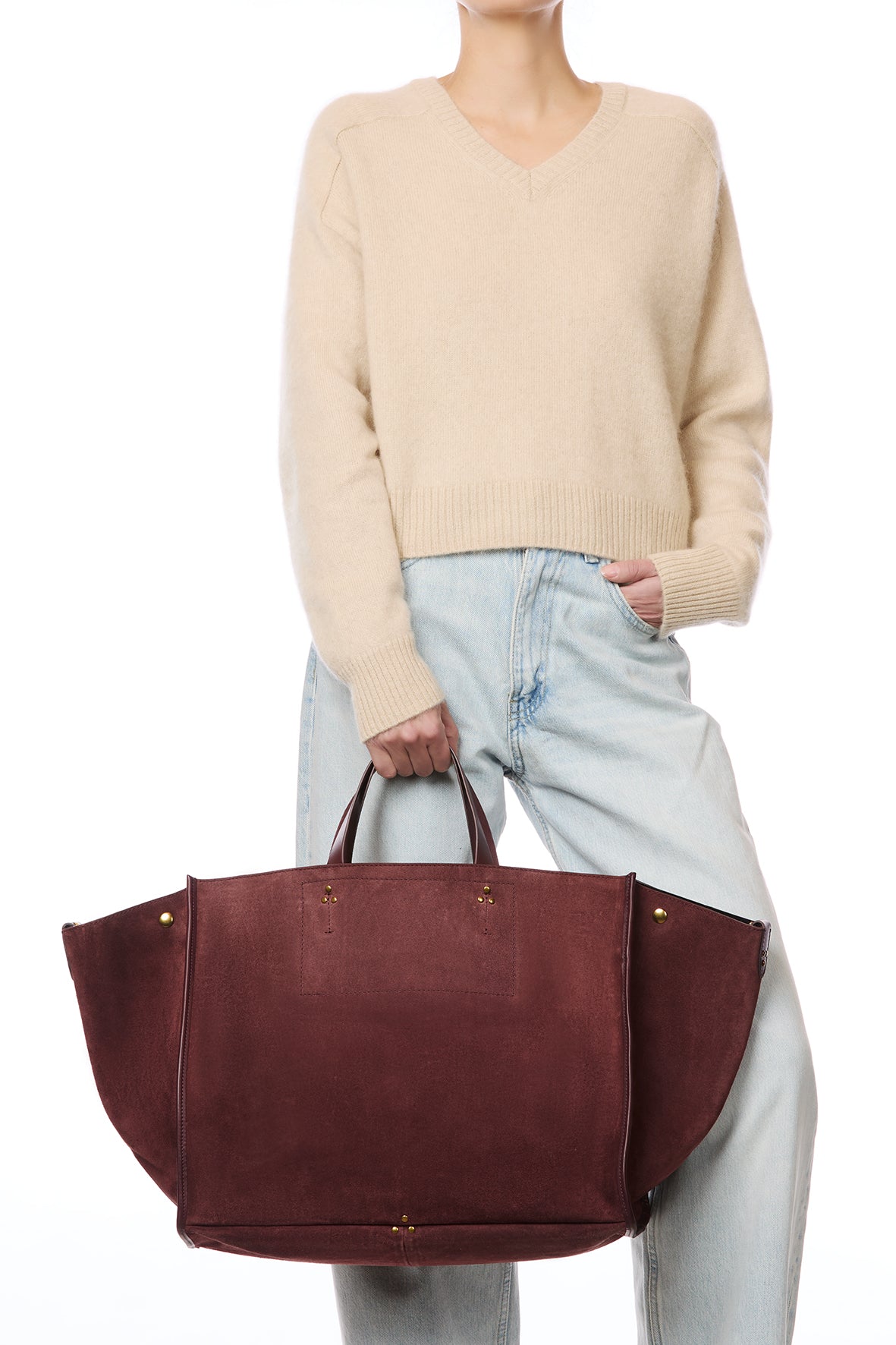 Sac Cabas Léon L croute velours Brulé