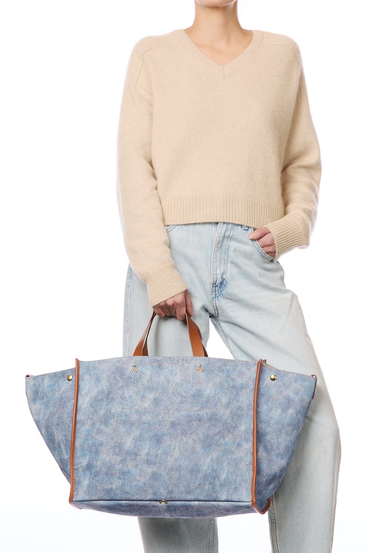 Sac Cabas Léon L croute velours Washed Jean's