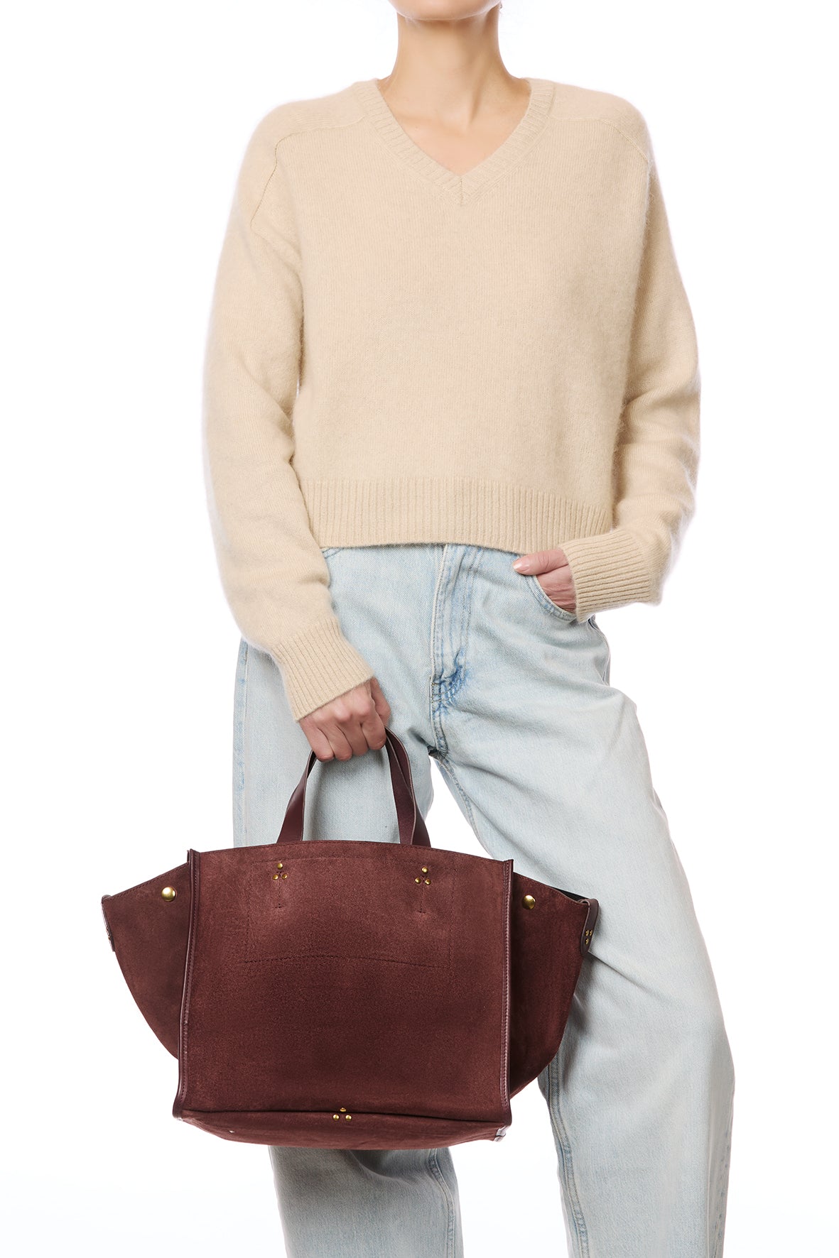 Sac Cabas Léon M croute velours Brulé