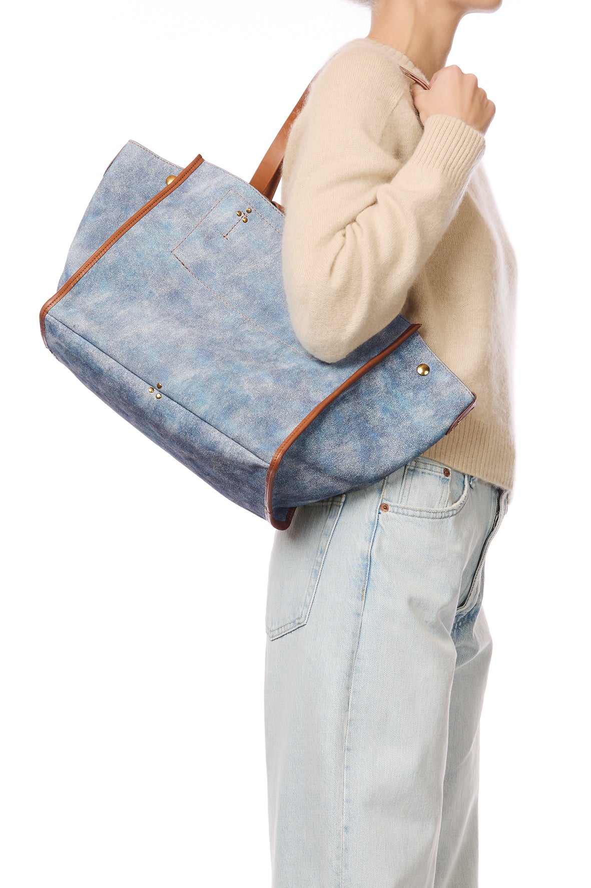 Sac Cabas Léon M croute velours Washed Jean's