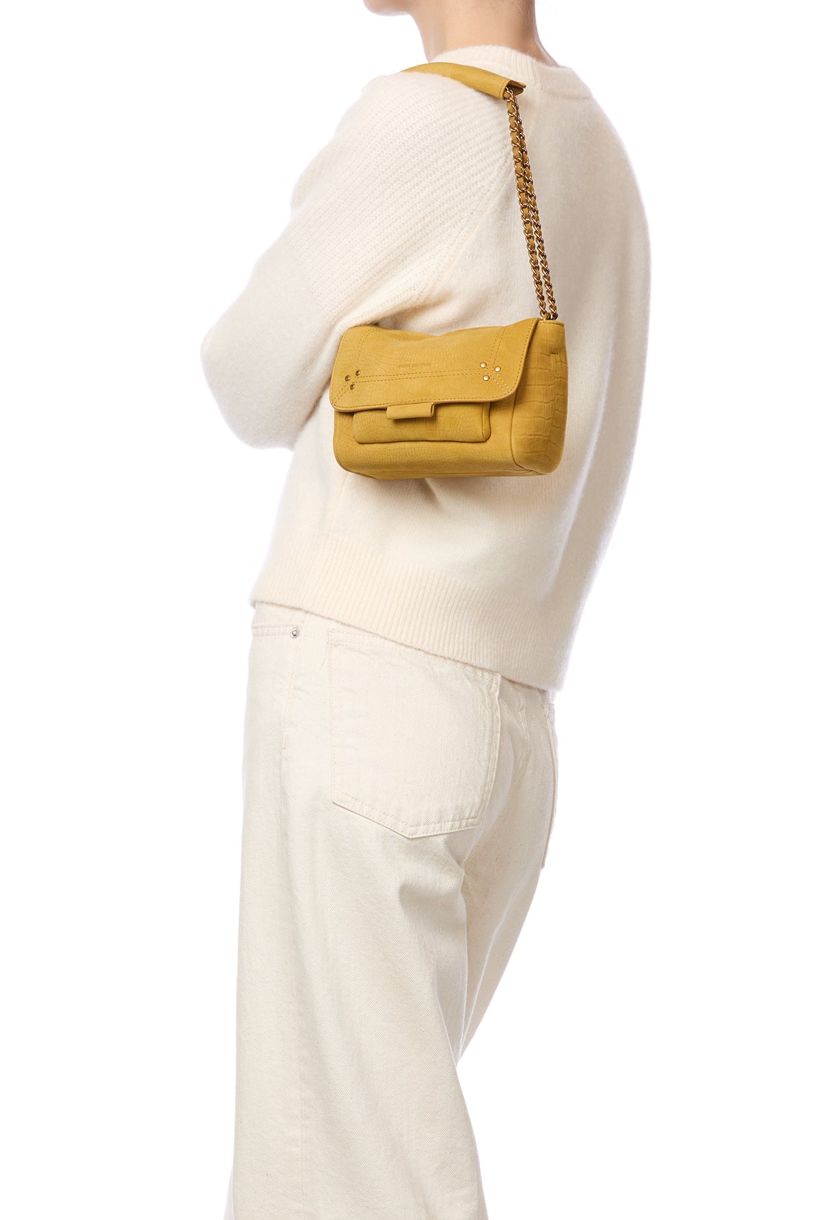 Sac Lulu S taurillon Imprimé Croco Moutarde