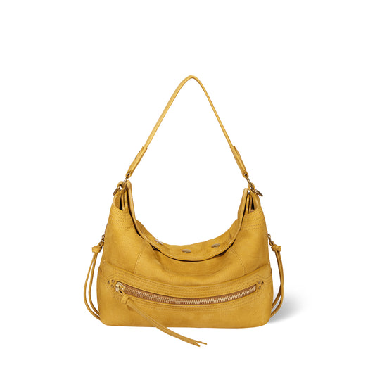 Sac Lucky Hobo taurillon Imprimé Croco Moutarde