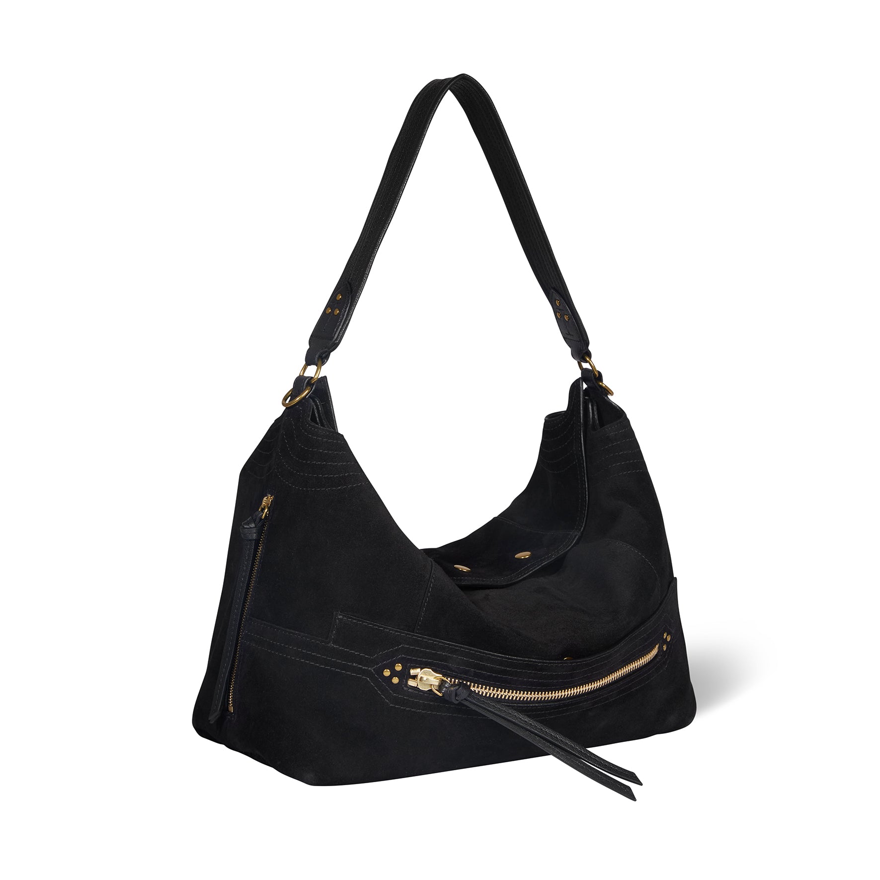 Sac Lucky Hobo Large croute velours Noir