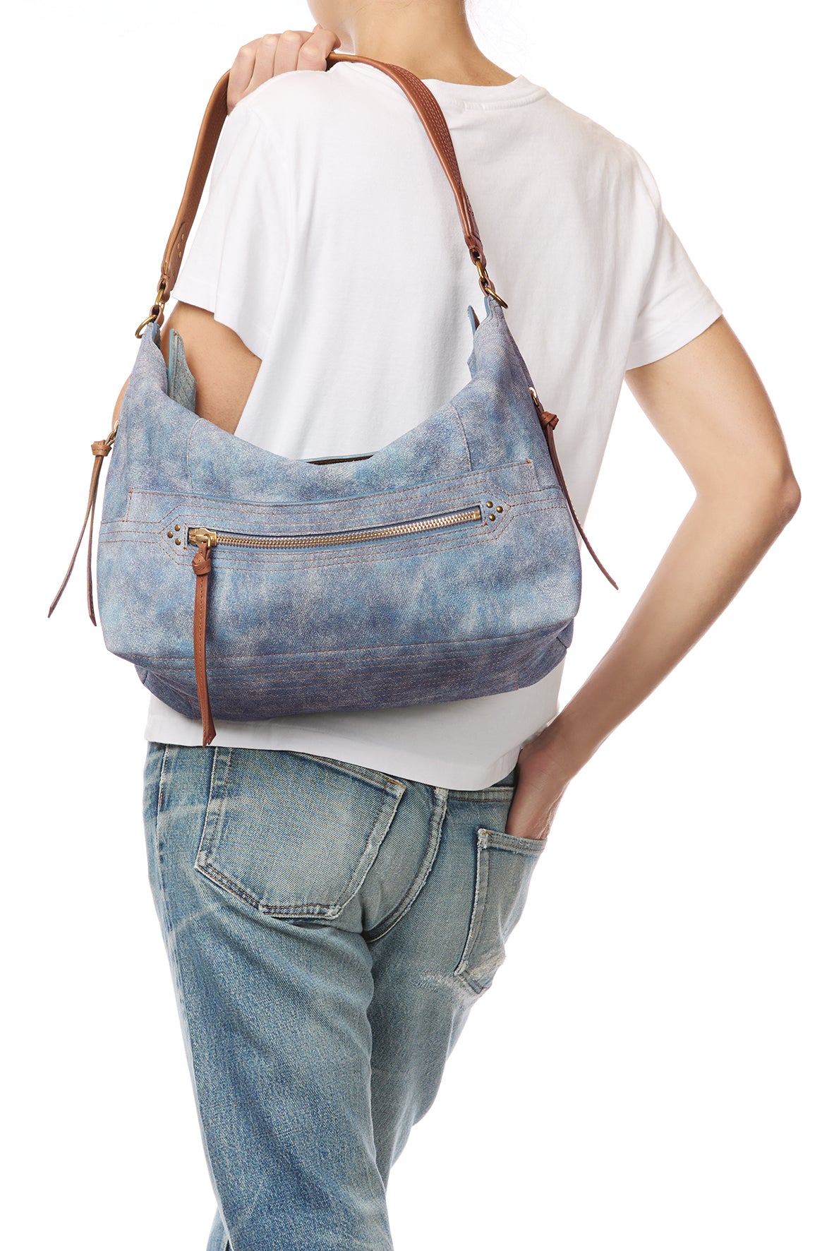 Sac Lucky Hobo Large croute velours Washed Jean's