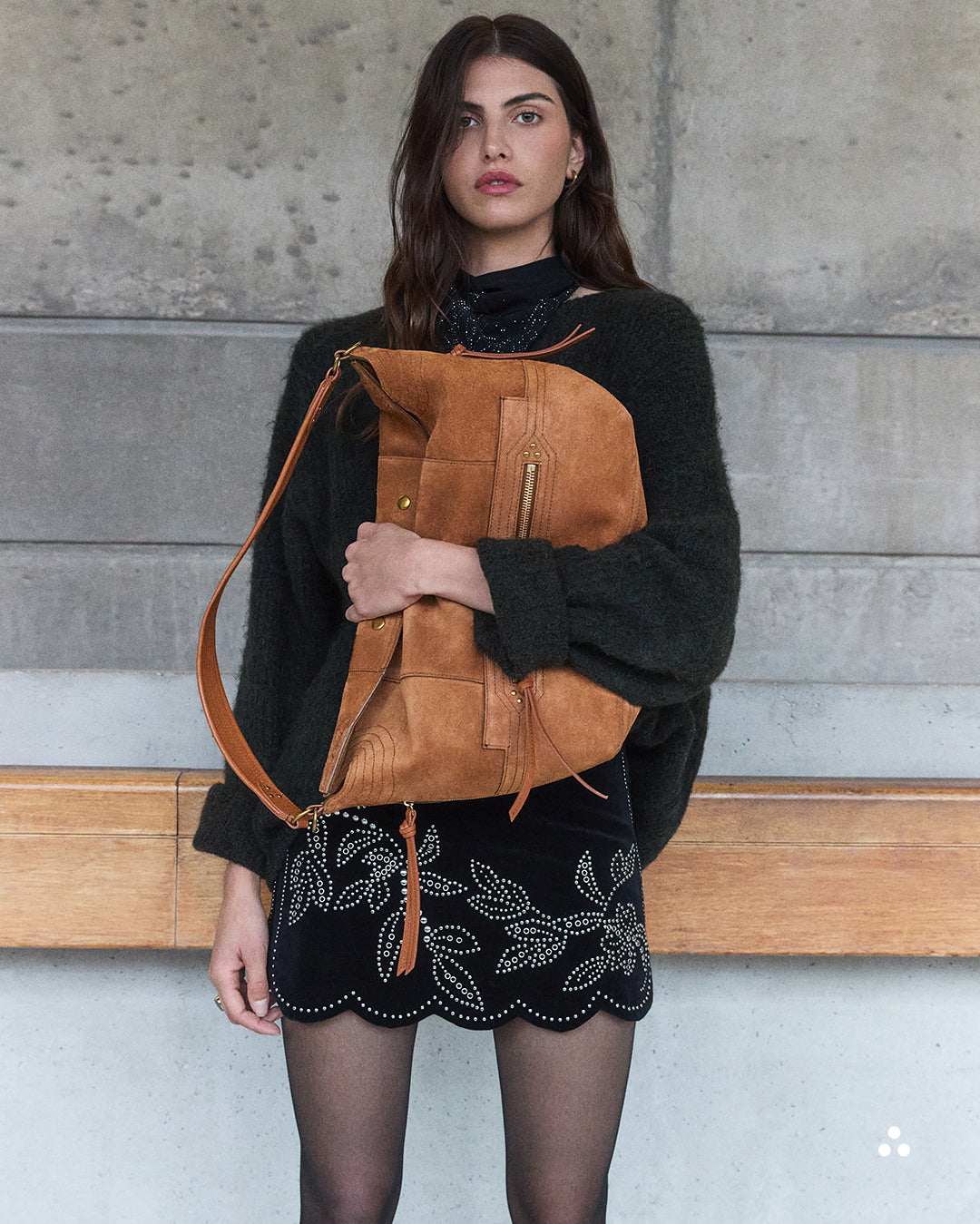 Sac Lucky Hobo Large croute velours Caramel