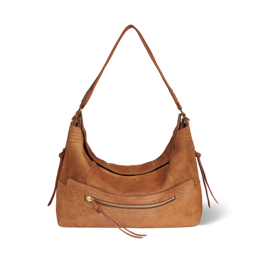Sac Lucky Hobo Large croute velours Caramel