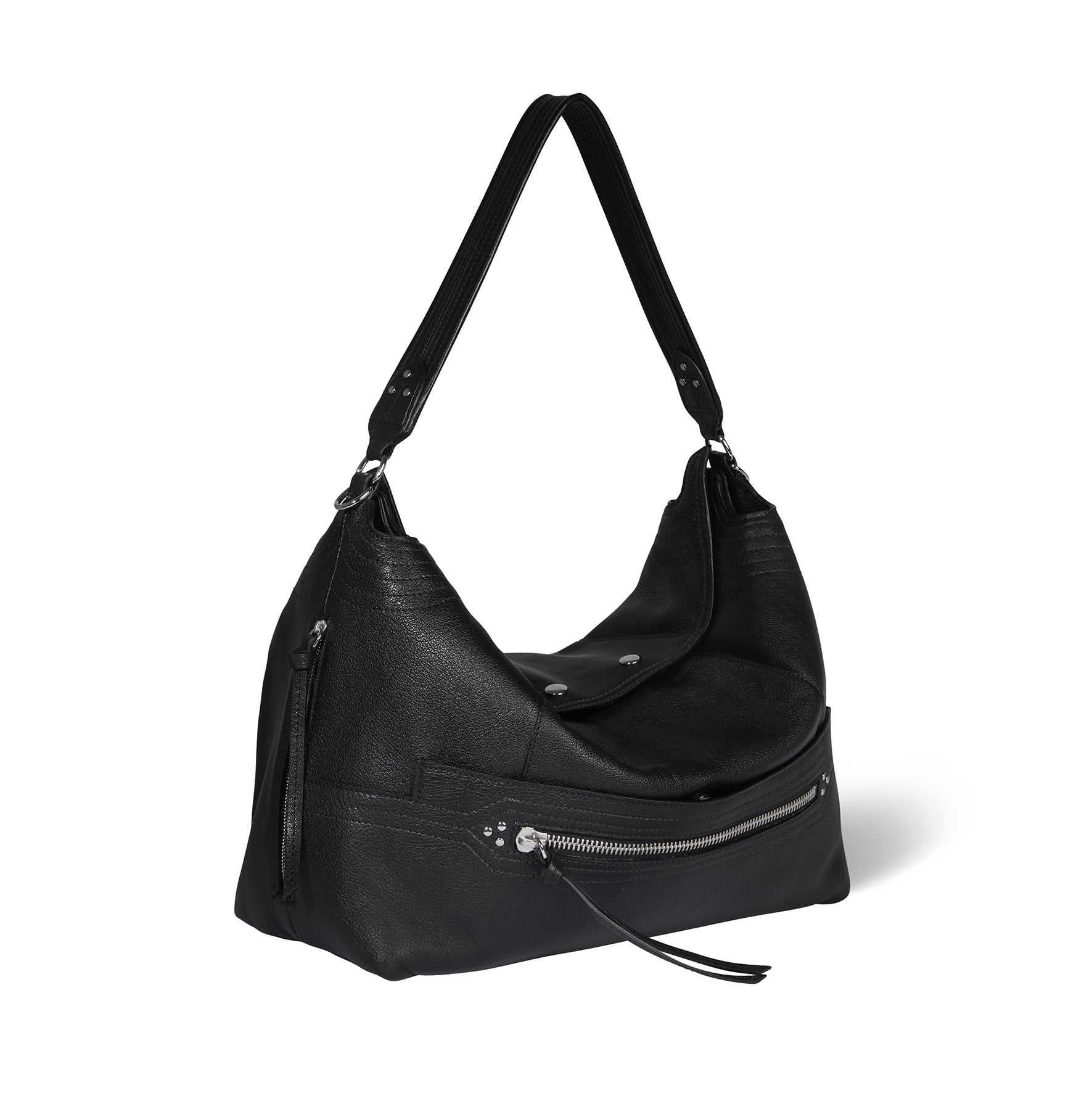Sac Lucky Hobo Large buffle Noir Silver