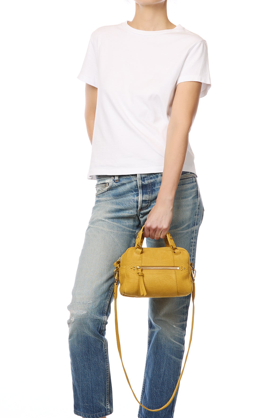 Sac Lucky Bowling Mini taurillon Imprimé Croco Moutarde