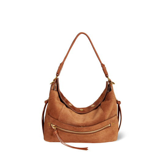 Sac Lucky Hobo Croûte Velours Caramel