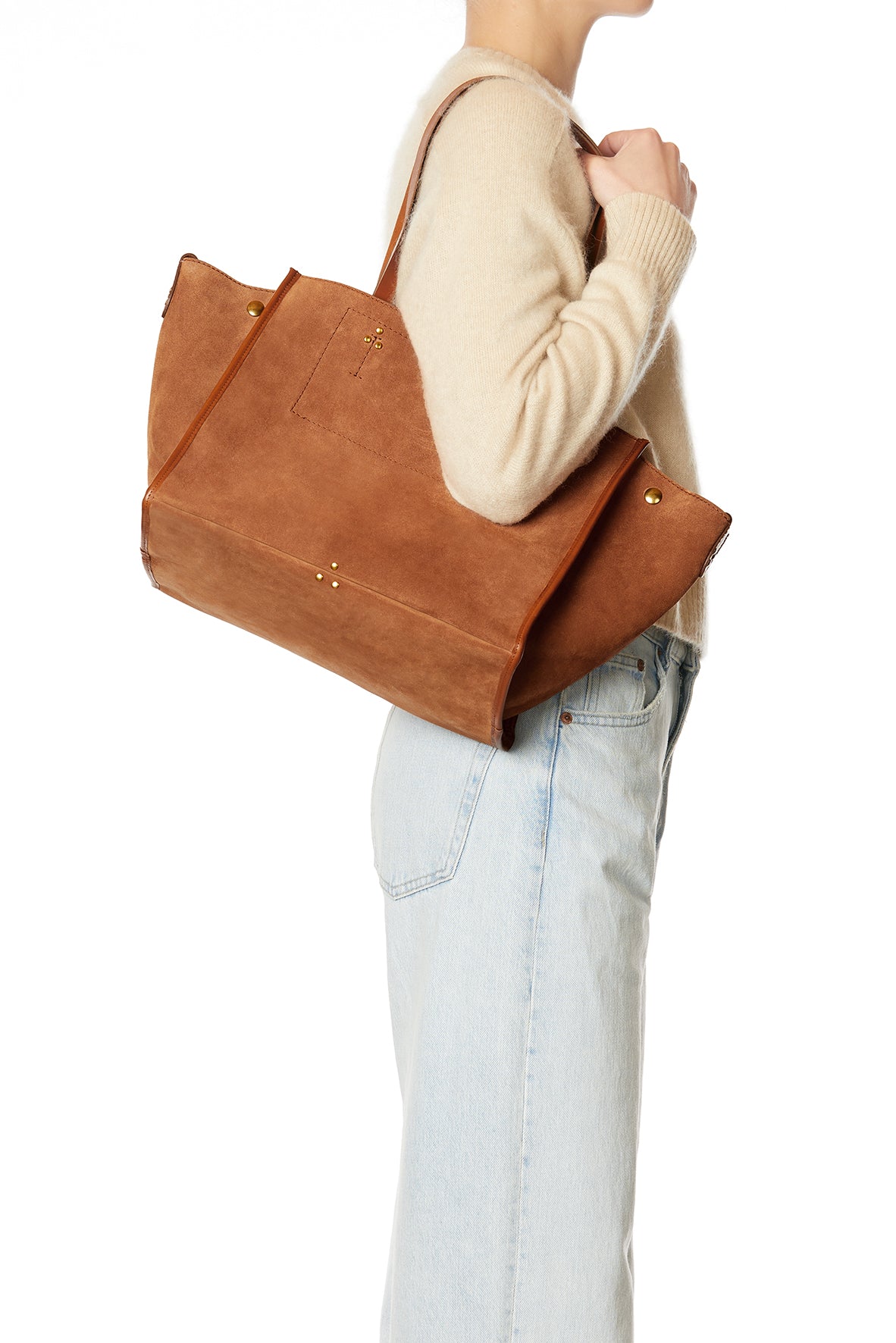 Sac Cabas Léon M croute velours Caramel