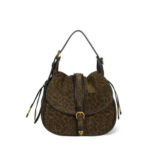 Sac Gildas croute velours Imprimé Léopard kaki