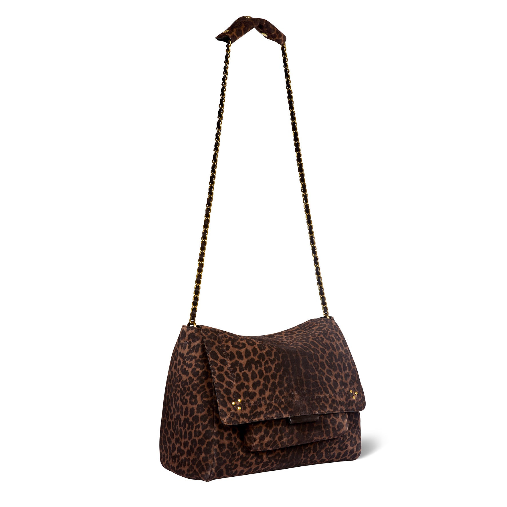 Sac Lulu XL Croûte Velours Imprimé Léopard Naturel