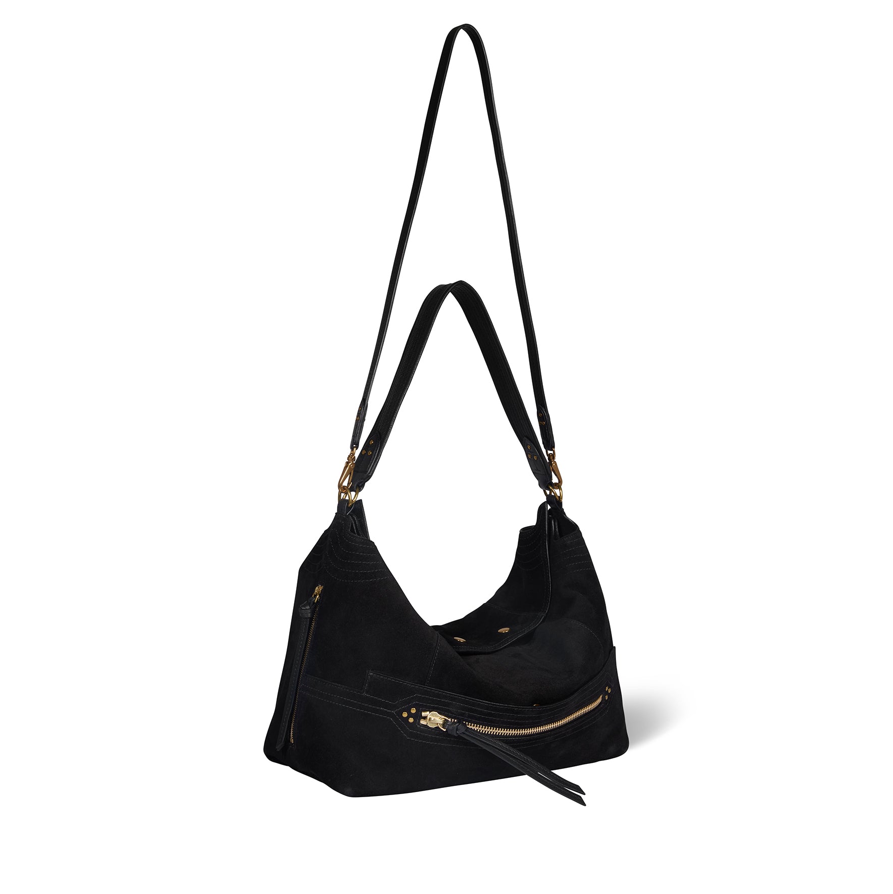 Sac Lucky Hobo Large croute velours Noir