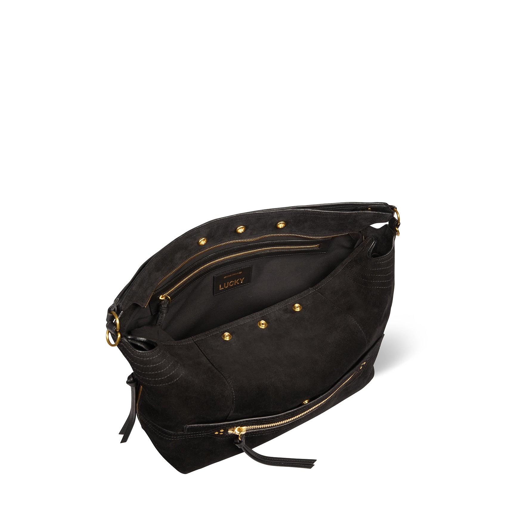 Sac Lucky Hobo Large croute velours Noir