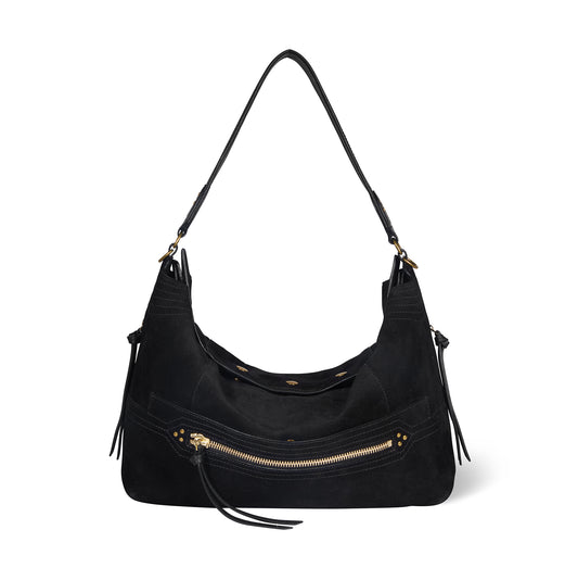 Sac Lucky Hobo Large croute velours Noir