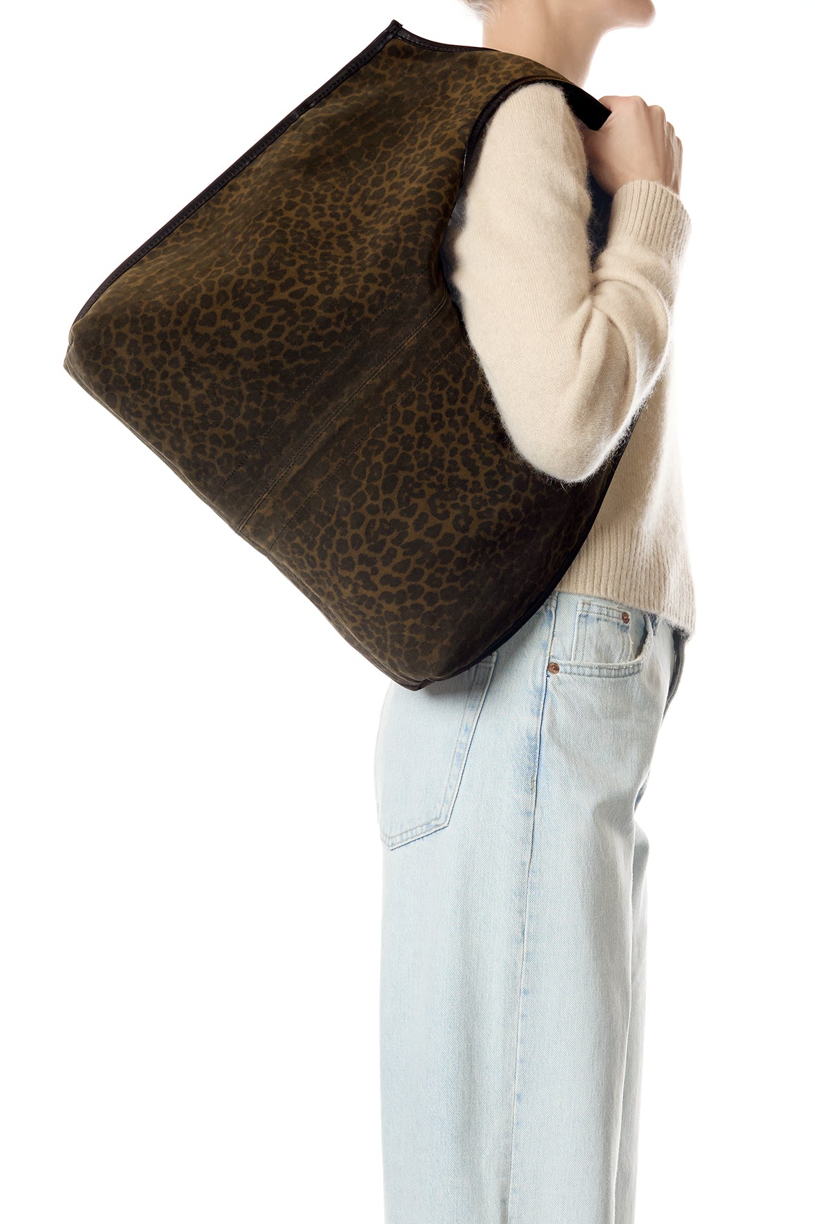 Sac Cabas Paco Croûte Velours Imprimé Léopard kaki
