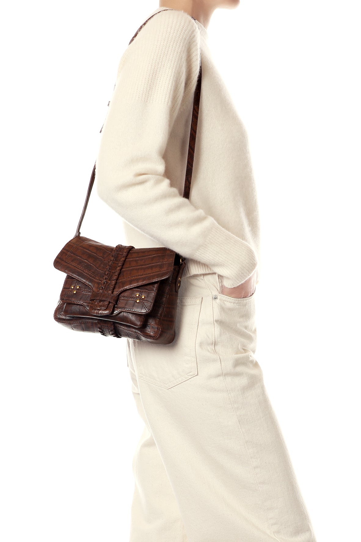 Sac Harry S Mouton Imprimé Croco Cigare
