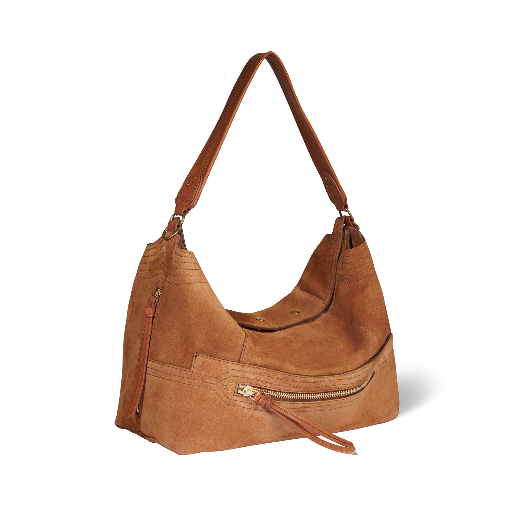 Sac Lucky Hobo Large Croûte Velours Caramel