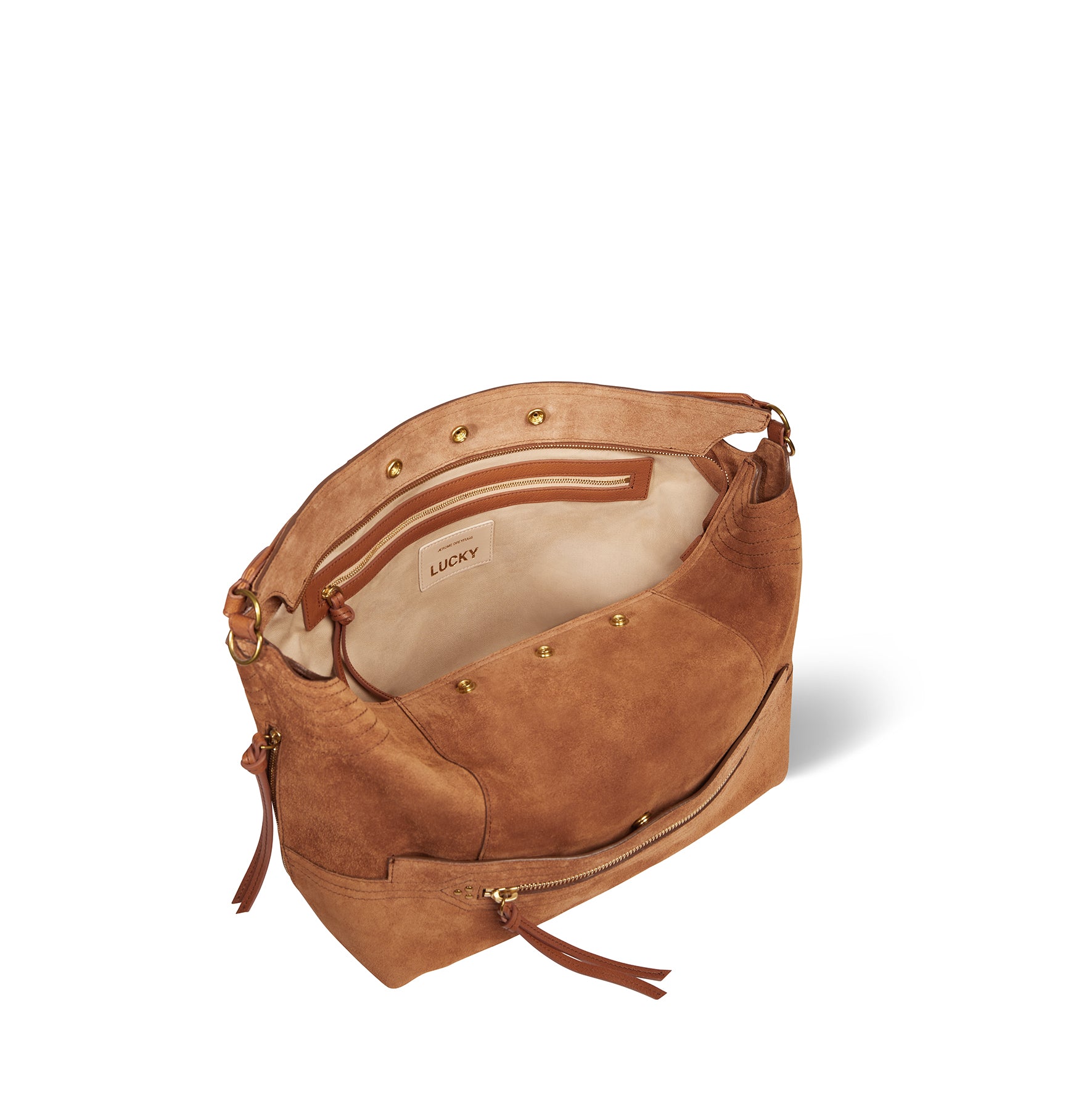 Sac Lucky Hobo Large Croûte Velours Caramel