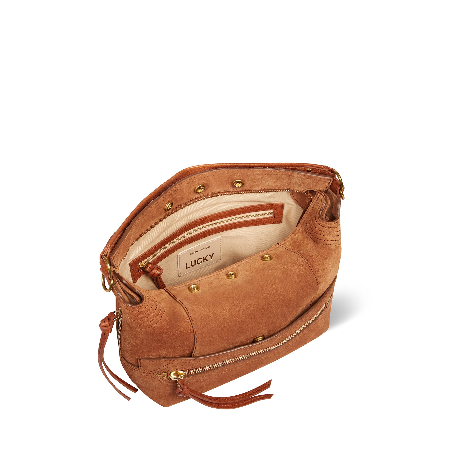 Sac Lucky Hobo Croûte Velours Caramel