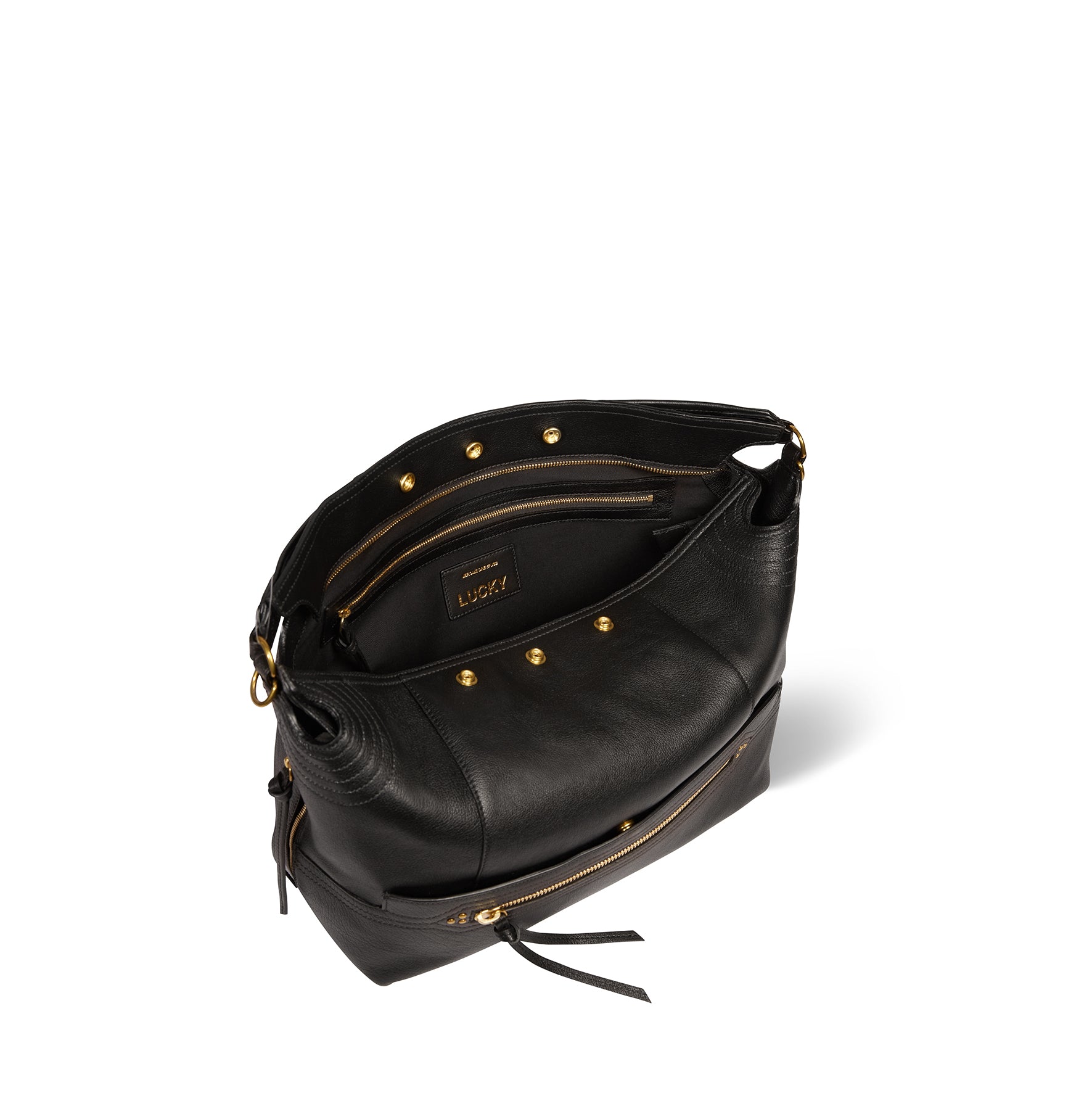 Sac Lucky Hobo Large buffle Noir Brass