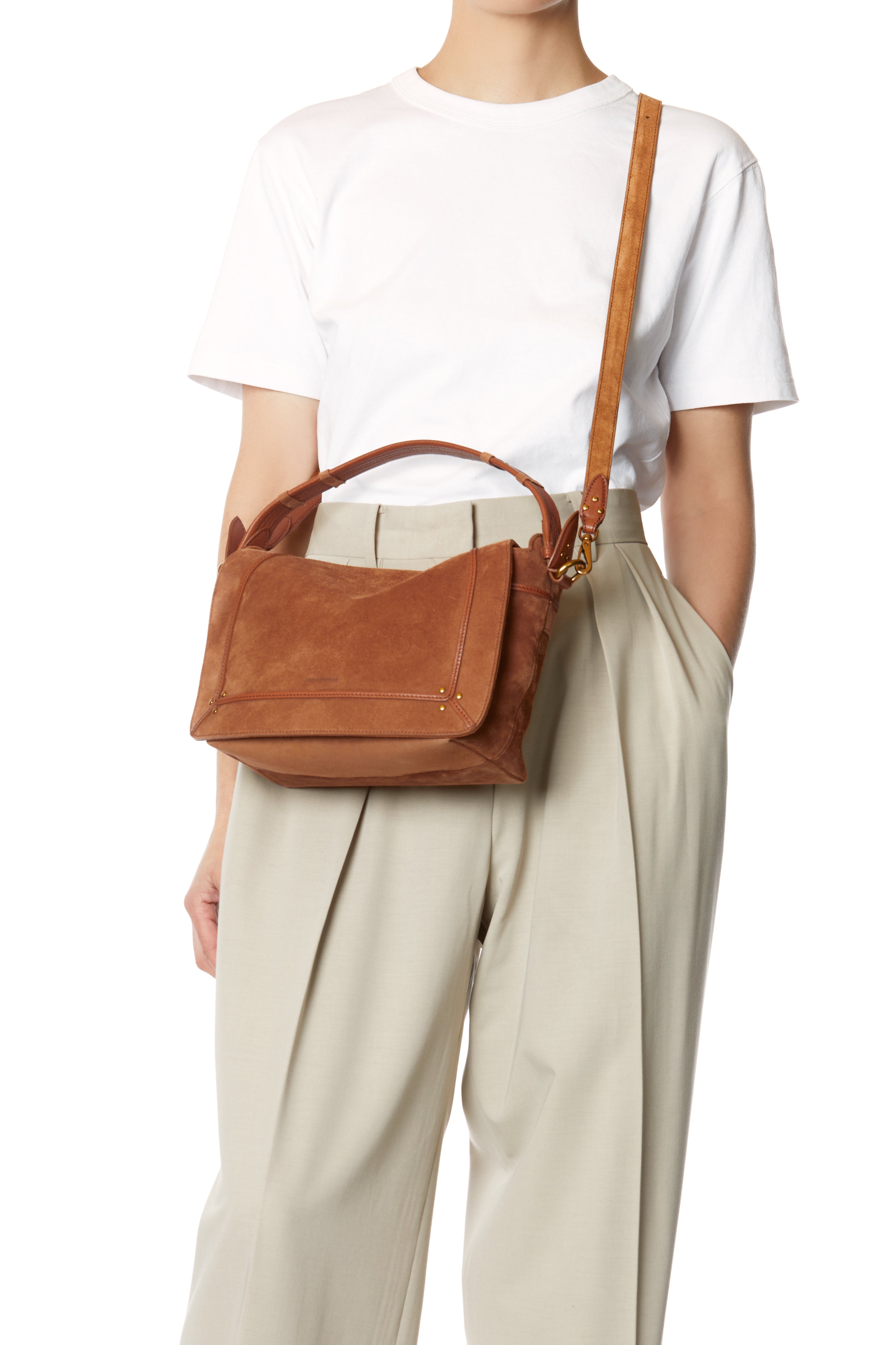 Sac Pepito M Croûte Velours Caramel