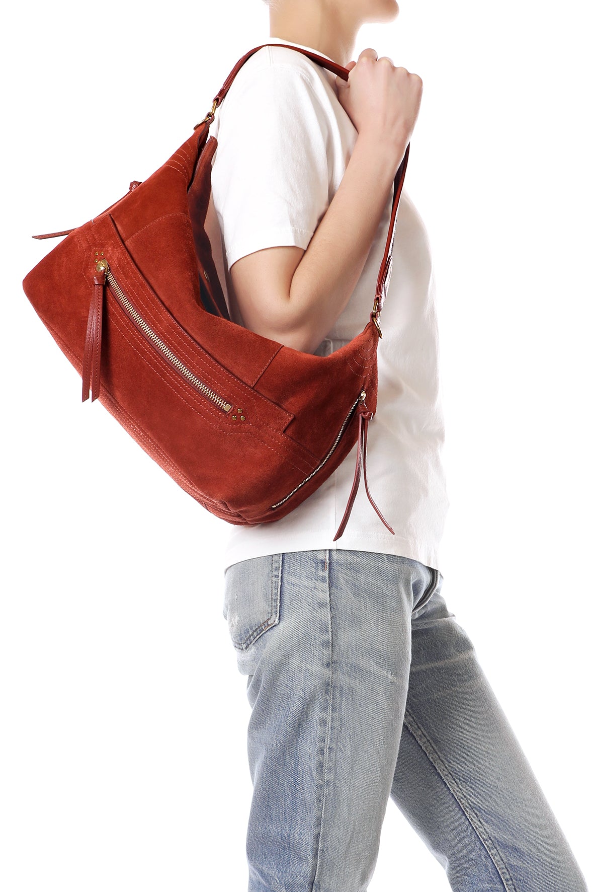 Sac Lucky Hobo Large Croûte Velours Rouille