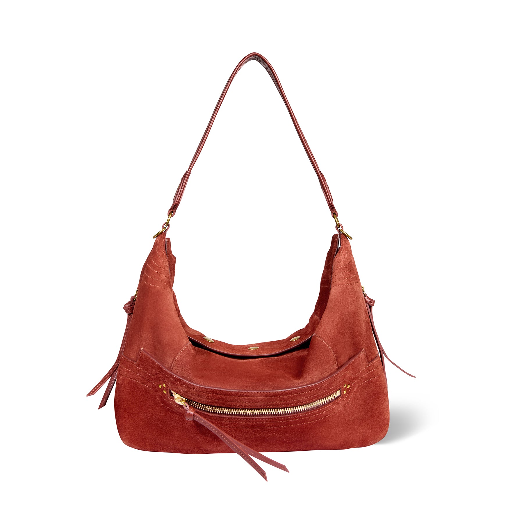 Sac Lucky Hobo Large Croûte Velours Rouille