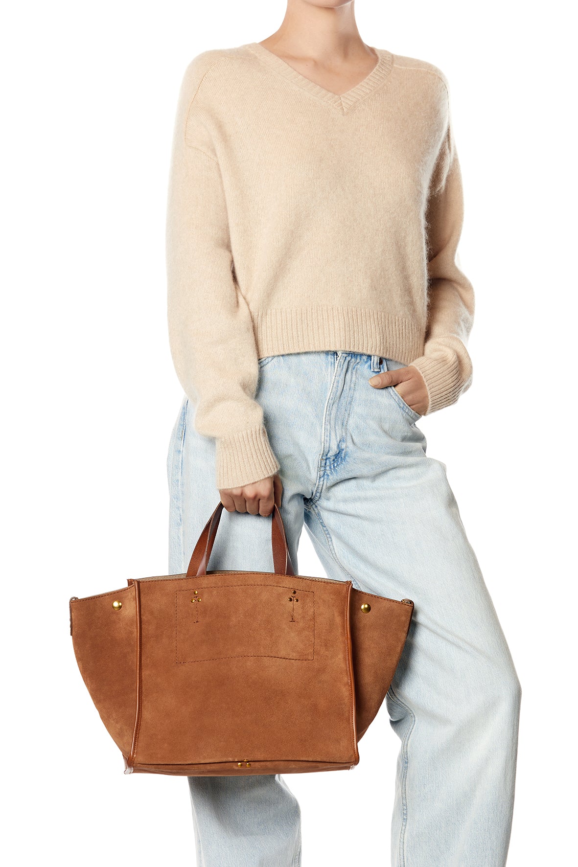 Sac Cabas Léon M Croûte Velours Caramel
