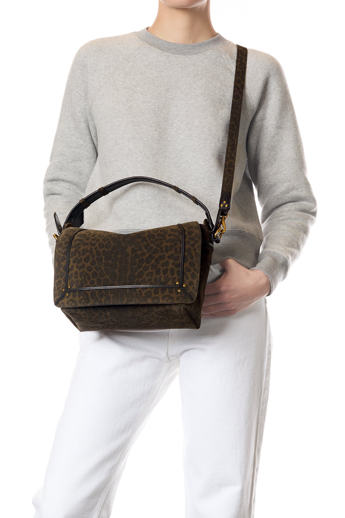 Sac Pepito M Croûte Velours Imprimé Léopard kaki