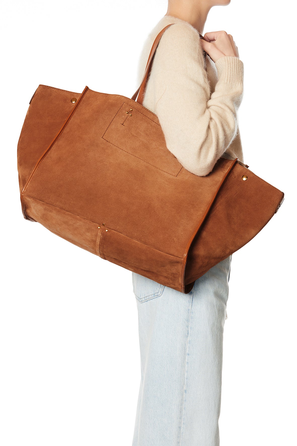 Sac Cabas Léon L Croûte Velours Caramel