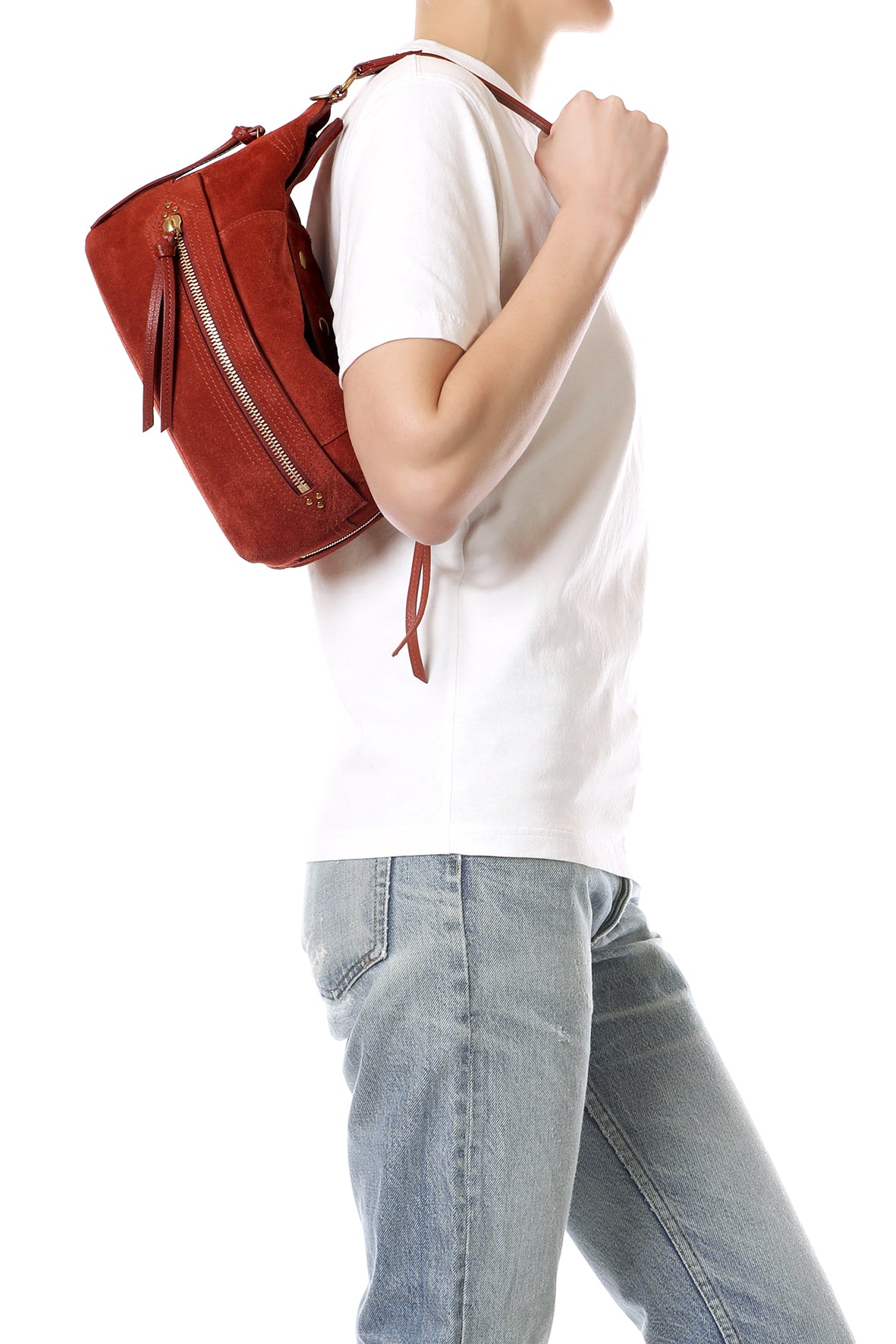 Sac Lucky Hobo Croûte Velours Rouille