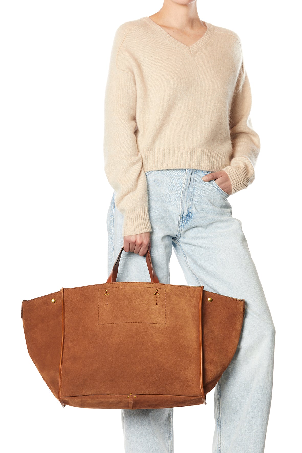 Sac Cabas Léon L Croûte Velours Caramel
