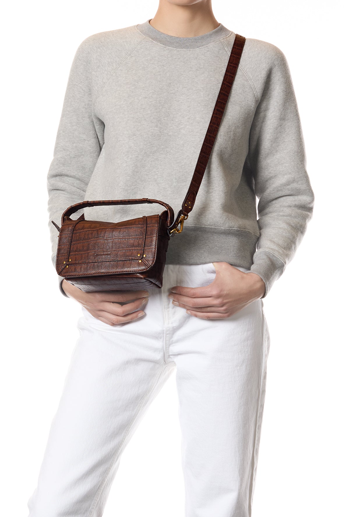 Sac Pepito S Mouton Imprimé Croco Cigare