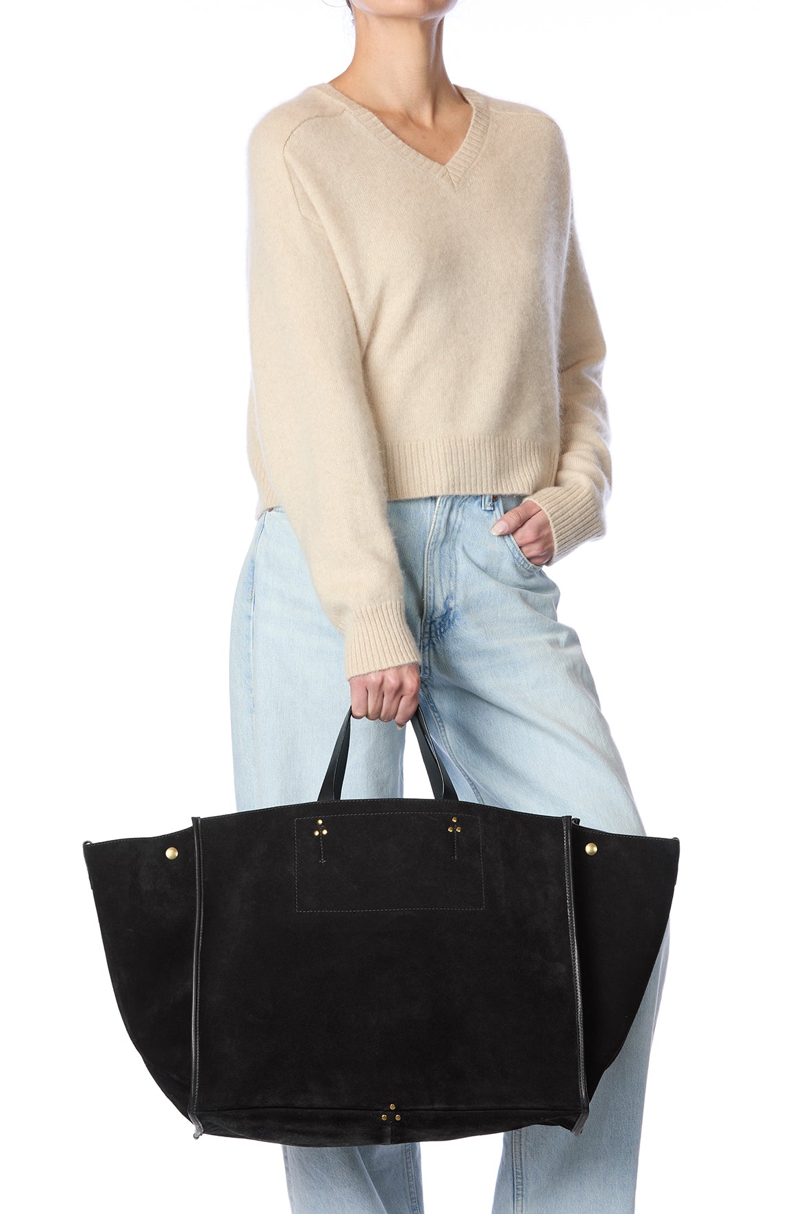 Sac Cabas Léon L Croûte Velours Noir