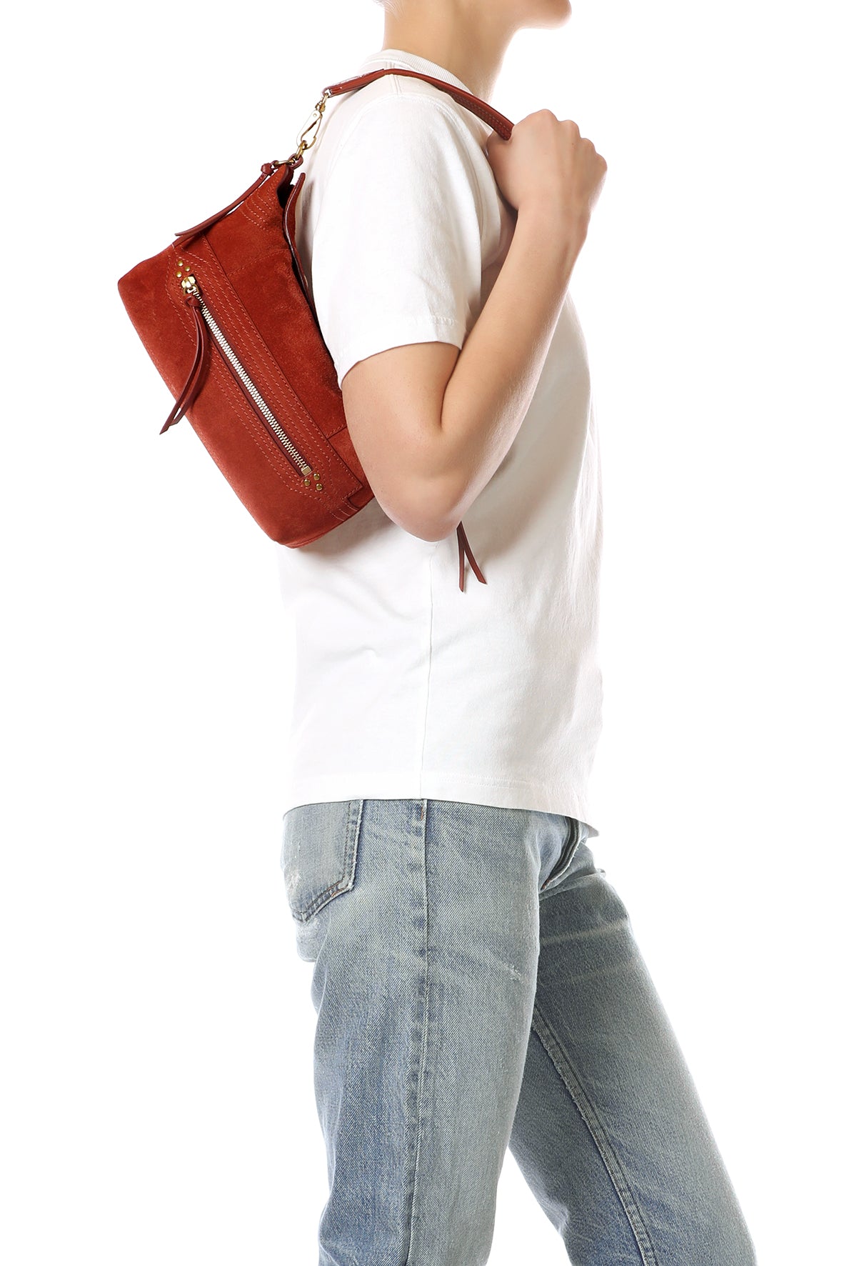 Sac Lucky Hobo Small Croûte Velours Rouille