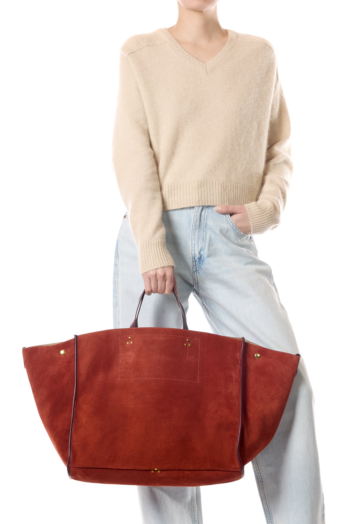 Sac Cabas Léon L Croûte Velours Rouille