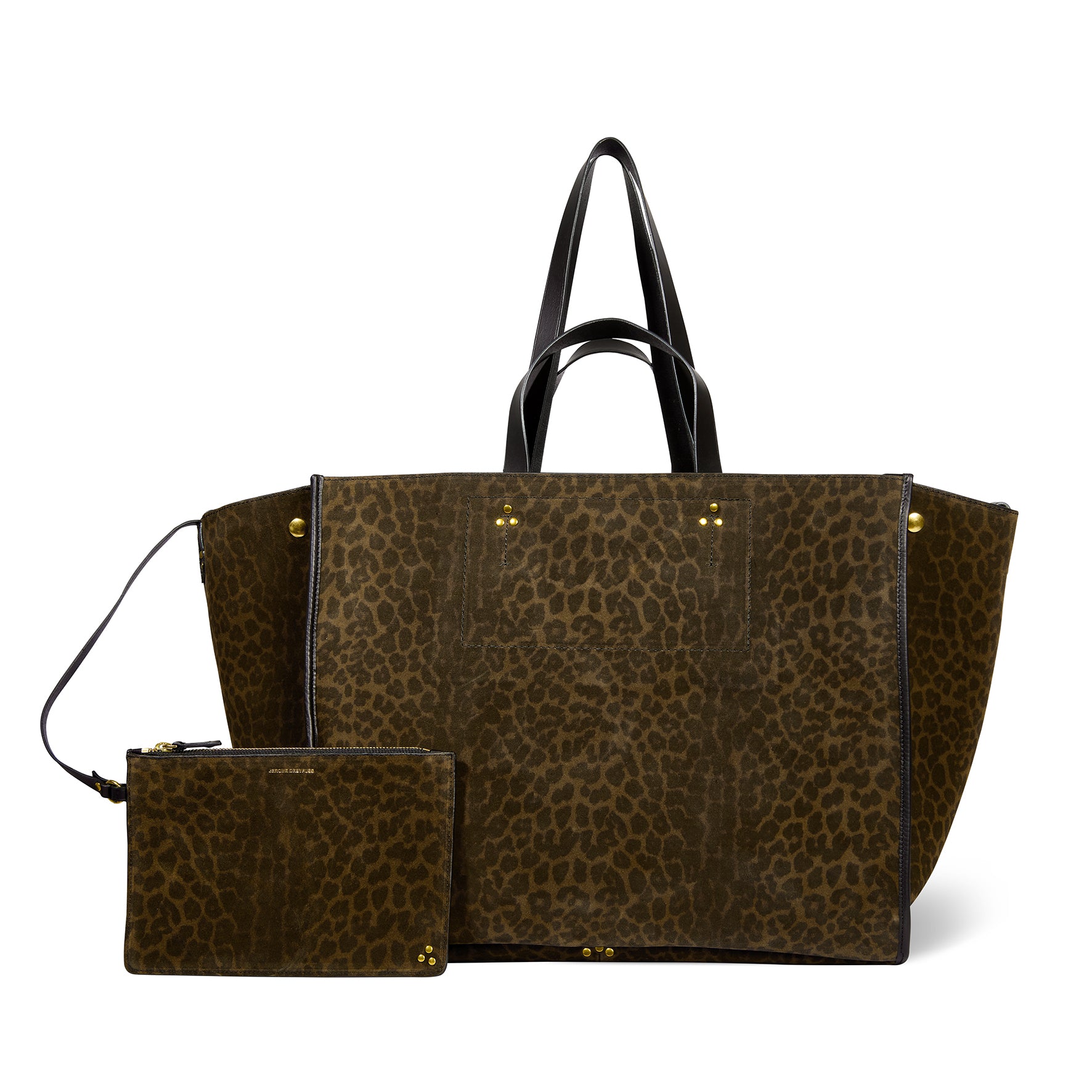 Sac Cabas Léon L Croûte Velours Imprimé Léopard kaki