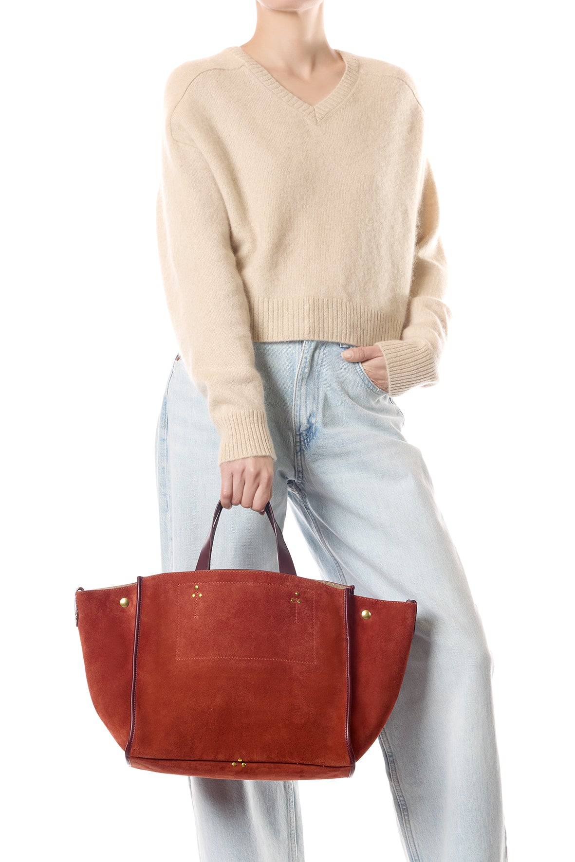 Sac Cabas Léon M Croûte Velours Rouille