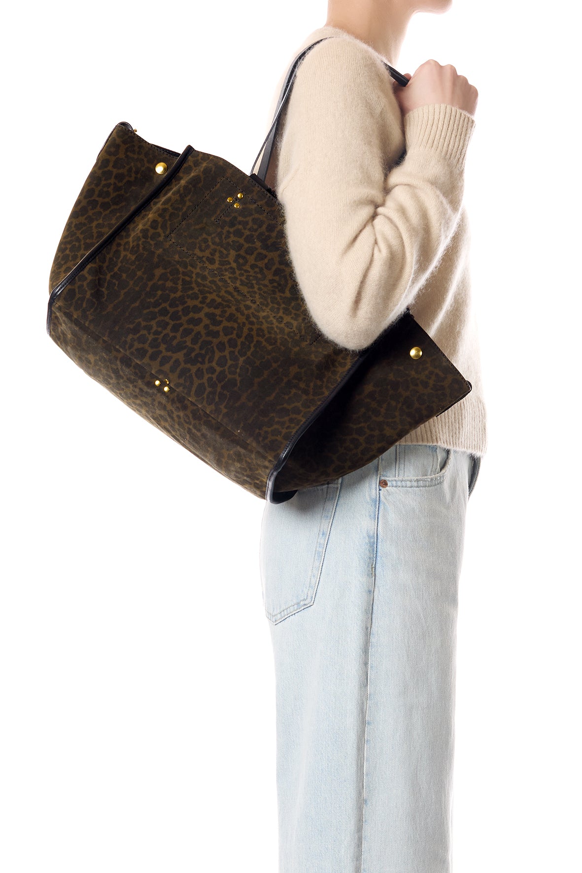 Sac Cabas Léon M Croûte Velours Imprimé Léopard kaki