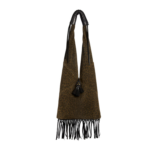 Sac Aram Croûte Velours Imprimé Léopard kaki