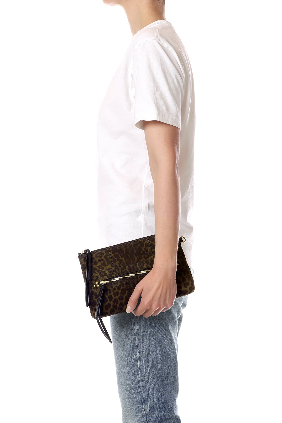Pochette Lucky Clutch Croûte Velours Imprimé Léopard kaki