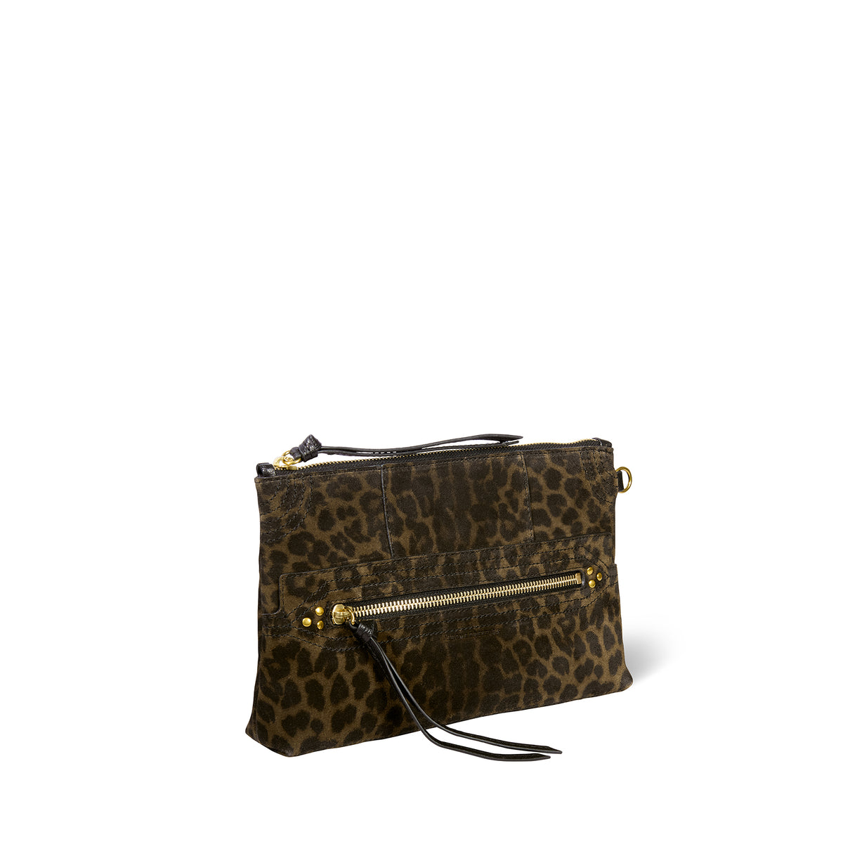 Pochette Lucky Clutch Croûte Velours Imprimé Léopard kaki